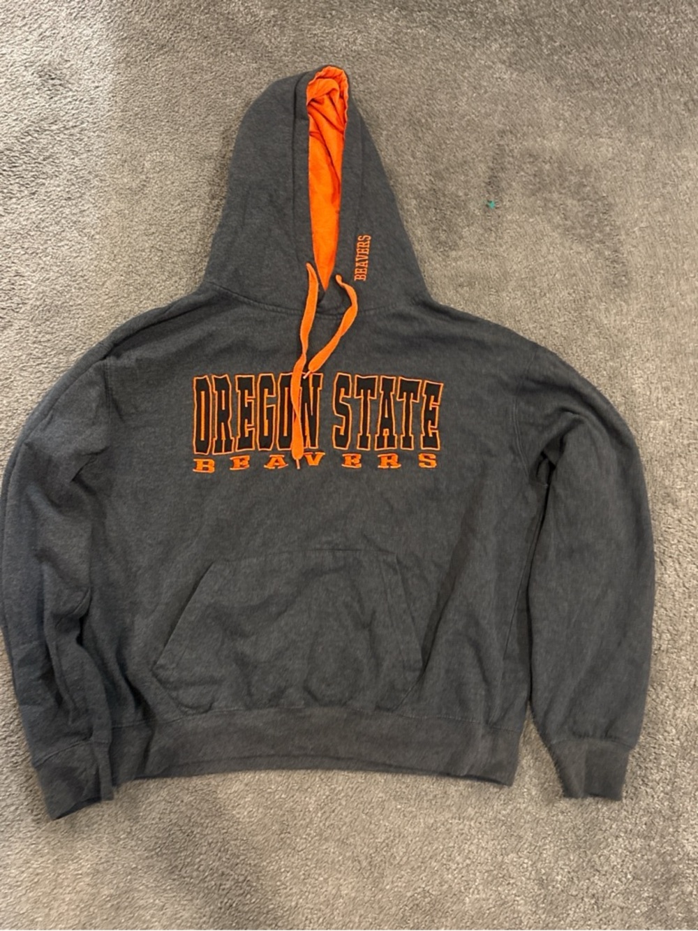 Stadium Athletics Gray Hoodie with Orange Lining